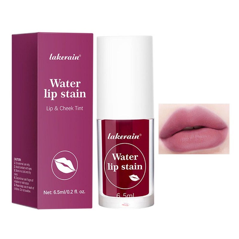 Lakerain Lip Tint, a glossy, moisturizing, plumping lip gloss with pearlescent shimmer, suitable for both lips and cheeks.